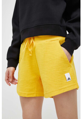 adidas Памучен къс панталон в жълто с изчистен дизайн с висока талия - Pepit.bg
