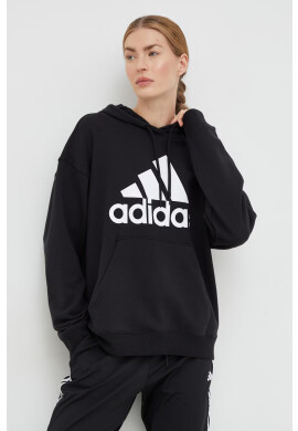 adidas Памучен суичър в черно с качулка с принт - Pepit.bg
