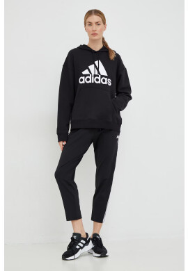 adidas Памучен суичър в черно с качулка с принт - Pepit.bg