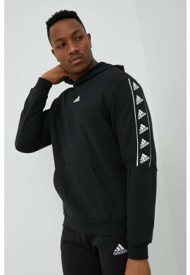 adidas Памучен суичър в черно с качулка с принт - Pepit.bg