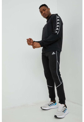 adidas Памучен суичър в черно с качулка с принт - Pepit.bg