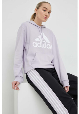 adidas Памучен суичър В лилаво с качулка с принт - Pepit.bg