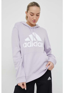 adidas Памучен суичър В лилаво с качулка с принт - Pepit.bg