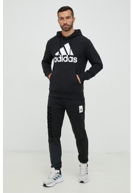 adidas Памучен суичър в черно с качулка с принт - Pepit.bg