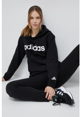 adidas Памучен суичър в черно с качулка с десен - Pepit.bg