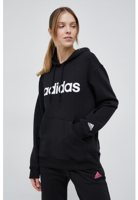 adidas Памучен суичър в черно с качулка с десен - Pepit.bg