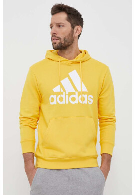 adidas Памучен суичър в жълто с качулка с принт - Pepit.bg