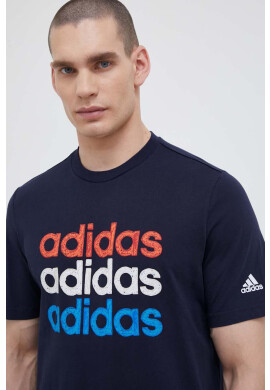 adidas Памучна тениска в тъмносиньо с принт - Pepit.bg