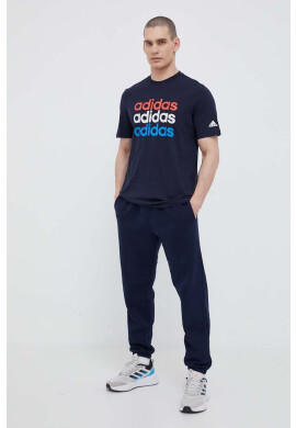 adidas Памучна тениска в тъмносиньо с принт - Pepit.bg