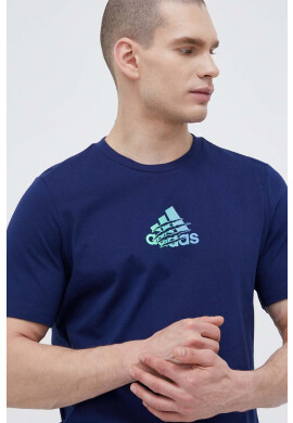 adidas Памучна тениска в тъмносиньо с принт - Pepit.bg