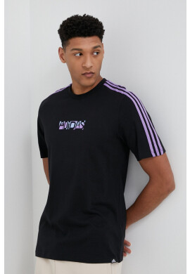 adidas Памучна тениска в черно с десен - Pepit.bg