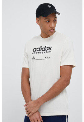 adidas Памучна тениска в бежово с десен - Pepit.bg