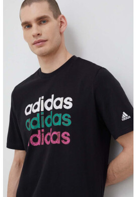 adidas Памучна тениска в черно с десен - Pepit.bg