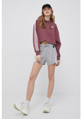 adidas Performance Къси панталони H57307 дамско в сиво меланж на с висока талия - Pepit.bg