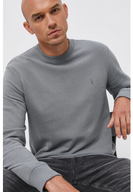 AllSaints Памучен суичър мъжки в сиво с изчистен дизайн - Pepit.bg