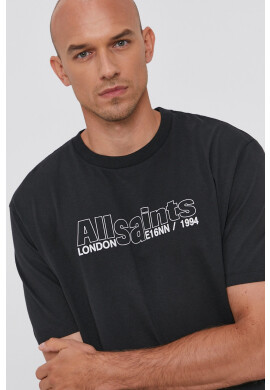 AllSaints Памучна тениска в черно с принт - Pepit.bg