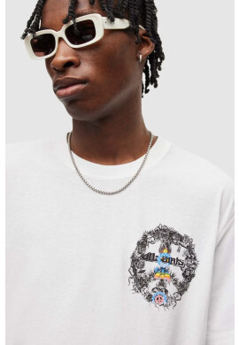AllSaints Памучна тениска в бяло с принт - Pepit.bg