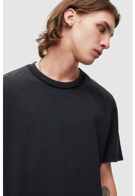AllSaints Памучна тениска в черно с изчистен дизайн - Pepit.bg