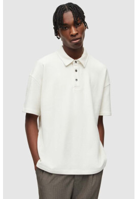 AllSaints Тениска с яка в бежово с изчистен дизайн - Pepit.bg