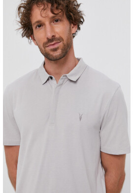 AllSaints Тениска с яка мъжка в сиво с изчистен дизайн - Pepit.bg