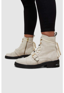 AllSaints Велурени боти Donita Suede в бяло с висок ток - Pepit.bg