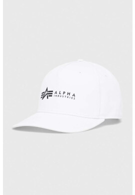Alpha Industries Памучна шапка в бяло с принт - Pepit.bg