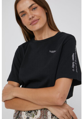 Answear Lab Памучна тениска в черно - Pepit.bg