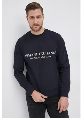 Armani Exchange Памучен суичър мъжки в тъмносиньо с принт - Pepit.bg