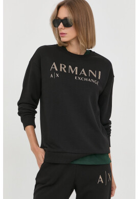 Armani Exchange Памучен суичър в черно с принт - Pepit.bg