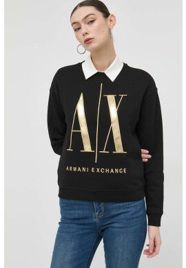 Armani Exchange Памучен суичър в черно с апликация - Pepit.bg