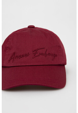 Armani Exchange Памучна шапка в бордо с апликация - Pepit.bg