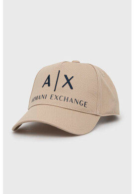 Armani Exchange Памучна шапка в бежово с апликация - Pepit.bg