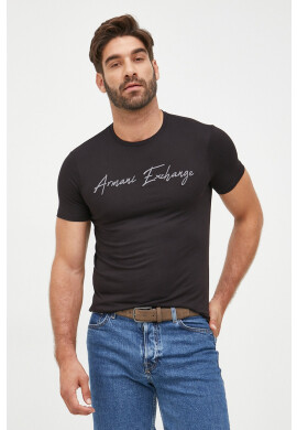 Armani Exchange Памучна тениска в черно с апликация - Pepit.bg