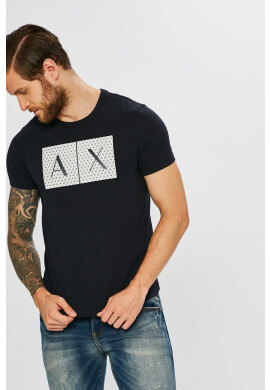 Armani Exchange Памучна тениска в тъмносиньо с принт - Pepit.bg