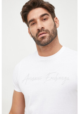 Armani Exchange Памучна тениска в бяло с апликация - Pepit.bg
