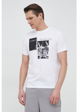 Armani Exchange Памучна тениска в бяло с десен - Pepit.bg