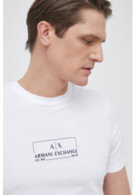 Armani Exchange Памучна тениска в бяло с принт - Pepit.bg