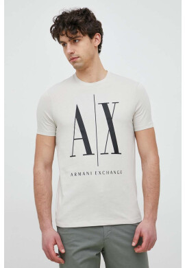 Armani Exchange Памучна тениска в бежово с принт - Pepit.bg