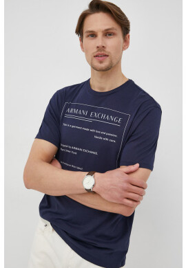 Armani Exchange Памучна тениска в тъмносиньо - Pepit.bg