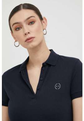 Armani Exchange Памучна тениска с яка в тъмносиньо - Pepit.bg