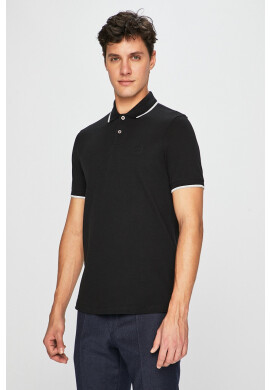 Armani Exchange Памучна тениска с яка в черно с изчистен дизайн - Pepit.bg
