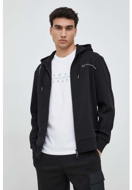 Armani Exchange Суичър в черно с качулка с принт - Pepit.bg