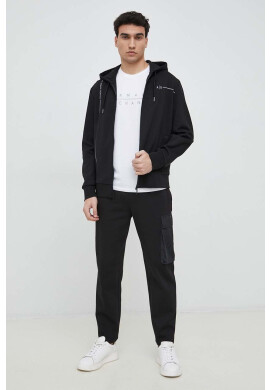 Armani Exchange Суичър в черно с качулка с принт - Pepit.bg