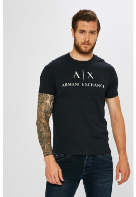Armani Exchange Тениска в тъмносиньо с принт - Pepit.bg