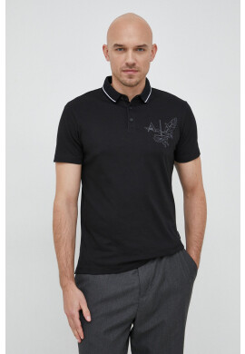 Armani Exchange Тениска с яка в черно с принт - Pepit.bg