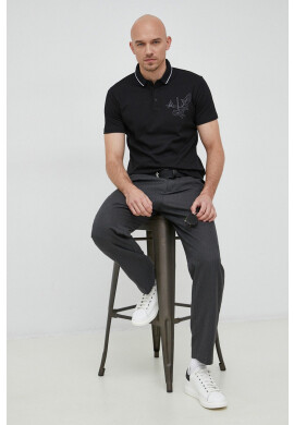 Armani Exchange Тениска с яка в черно с принт - Pepit.bg