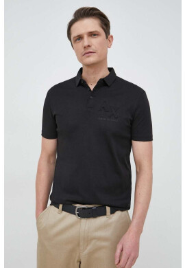Armani Exchange Тениска с яка в черно с апликация - Pepit.bg
