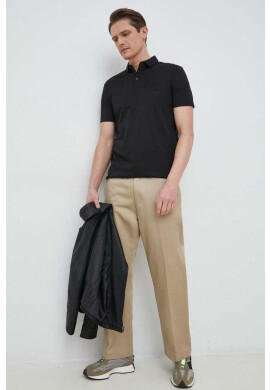 Armani Exchange Тениска с яка в черно с апликация - Pepit.bg