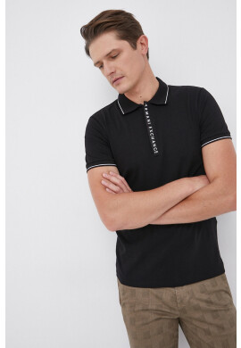 Armani Exchange Тениска с яка в черно с принт - Pepit.bg