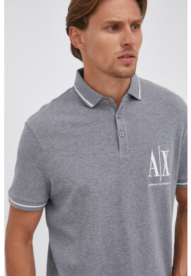 Armani Exchange Тениска с яка мъжка в сиво с апликация - Pepit.bg